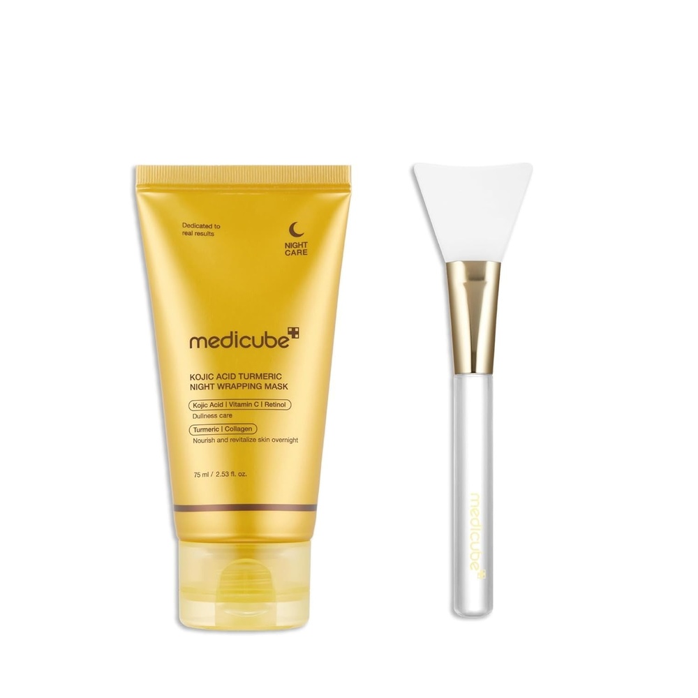 image:imagemedicube Overnight Glow Duo for Uneven Skin Tone Kojic Acid Turmeric Overnight Wrapping Peel Off Mask 20 and Jelly Brush Korean Skincare