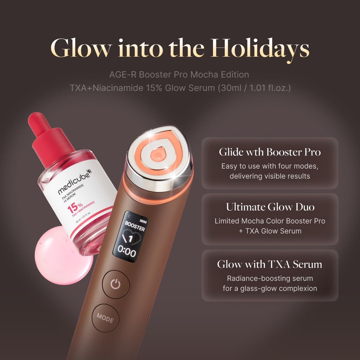 image:imagemedicube Booster Pro Holiday Gift Set Amazon Exclusive Limited Mocha Booster Pro TXA Niacinamide Serum Gift for Women amp Men Perfect for Holiday Gifting amp Self Care Korean Skin Care Kit