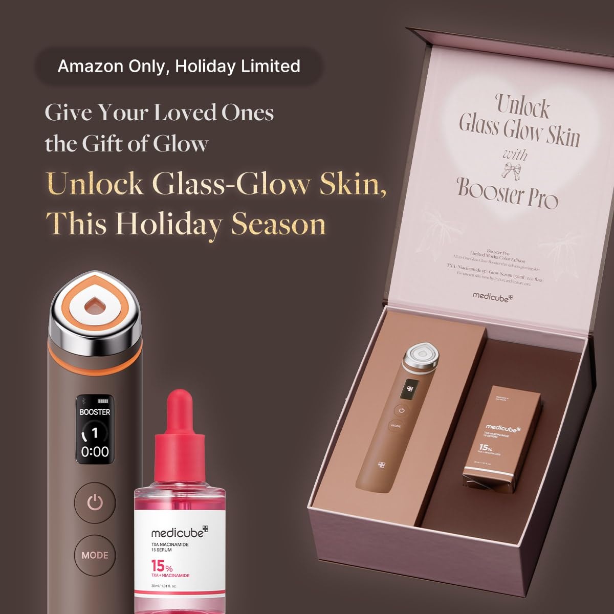 image:imagemedicube Booster Pro Holiday Gift Set Amazon Exclusive Limited Mocha Booster Pro TXA Niacinamide Serum Gift for Women amp Men Perfect for Holiday Gifting amp Self Care Korean Skin Care Kit