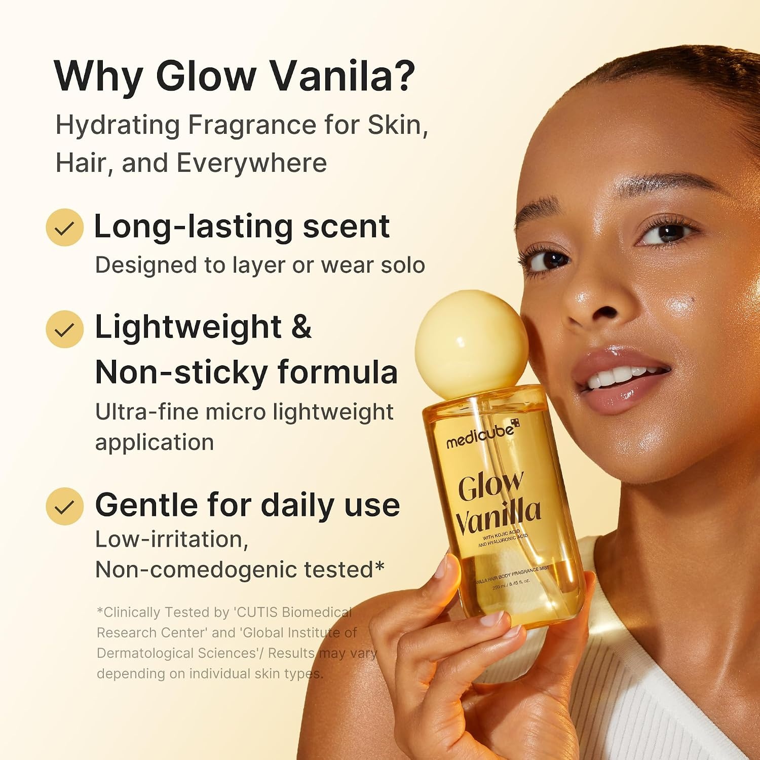 image:imagemedicube Glow Vanilla Hair amp Body Fragrance Mist 845 floz Sweet Creamy Vanilla Musk Perfume Mist with Niacinamide and Hyaluronic Acids Freshness Odor Care amp Glow Korean Body Care845 fl Oz