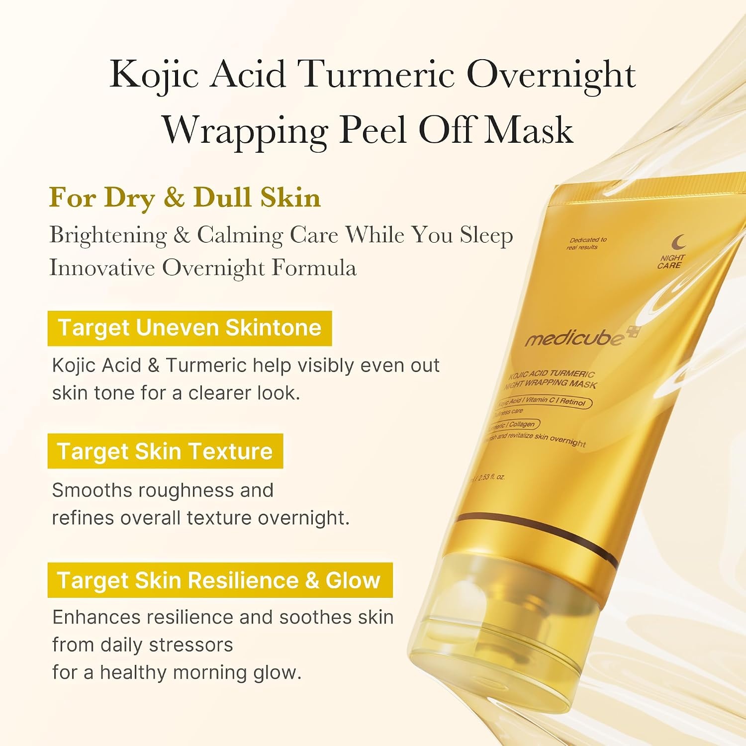 image:imagemedicube Korean Overnight Glow Mask Trio PDRN Caffeine amp Collagen amp Kojic Acid Turmeric 20 Overnight Wrapping Peel Off Facial Mask and Jelly Brush