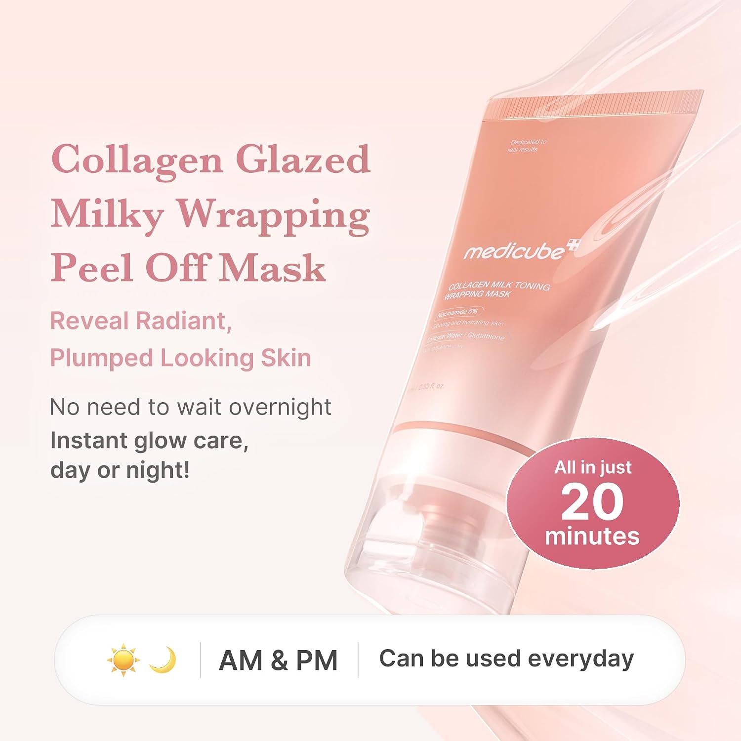 image:imagemedicube Milky Glazed Donut Skin Duo Collagen Glazed Milky Glow Wrapping Mask and PDRN Pink Niacinamide Milky Toner MoistureBoosting Toner and Mask for Radiant Glass Glow Skin
