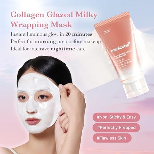 image:imagemedicube Milky Glazed Donut Skin Duo Collagen Glazed Milky Glow Wrapping Mask and PDRN Pink Niacinamide Milky Toner MoistureBoosting Toner and Mask for Radiant Glass Glow Skin