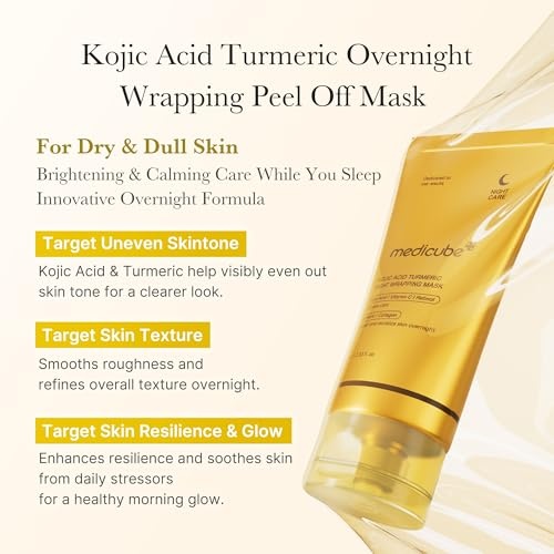 image:imagemedicube Overnight Glow Duo for Uneven Skin Tone Kojic Acid Turmeric Overnight Wrapping Peel Off Mask 20 and Jelly Brush Korean Skincare