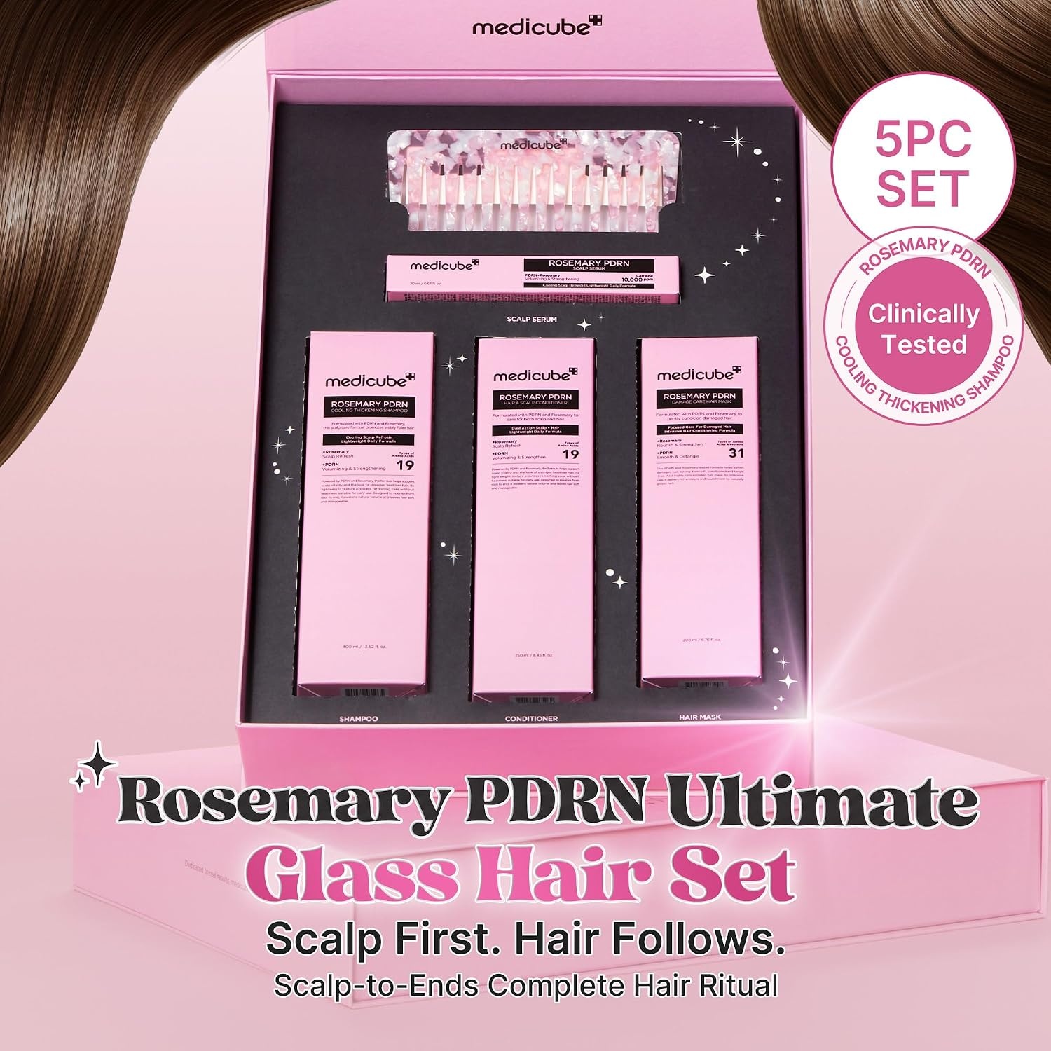 image:imagemedicube Rosemary PDRN Glass Hair Set FullSize Gift Kit for a Fuller Look ScalptoEnds 4Step Hair Ritual Root Volume amp Hair Breakage Care for Fine ThinLooking hair Korean Hair Care 5Piece