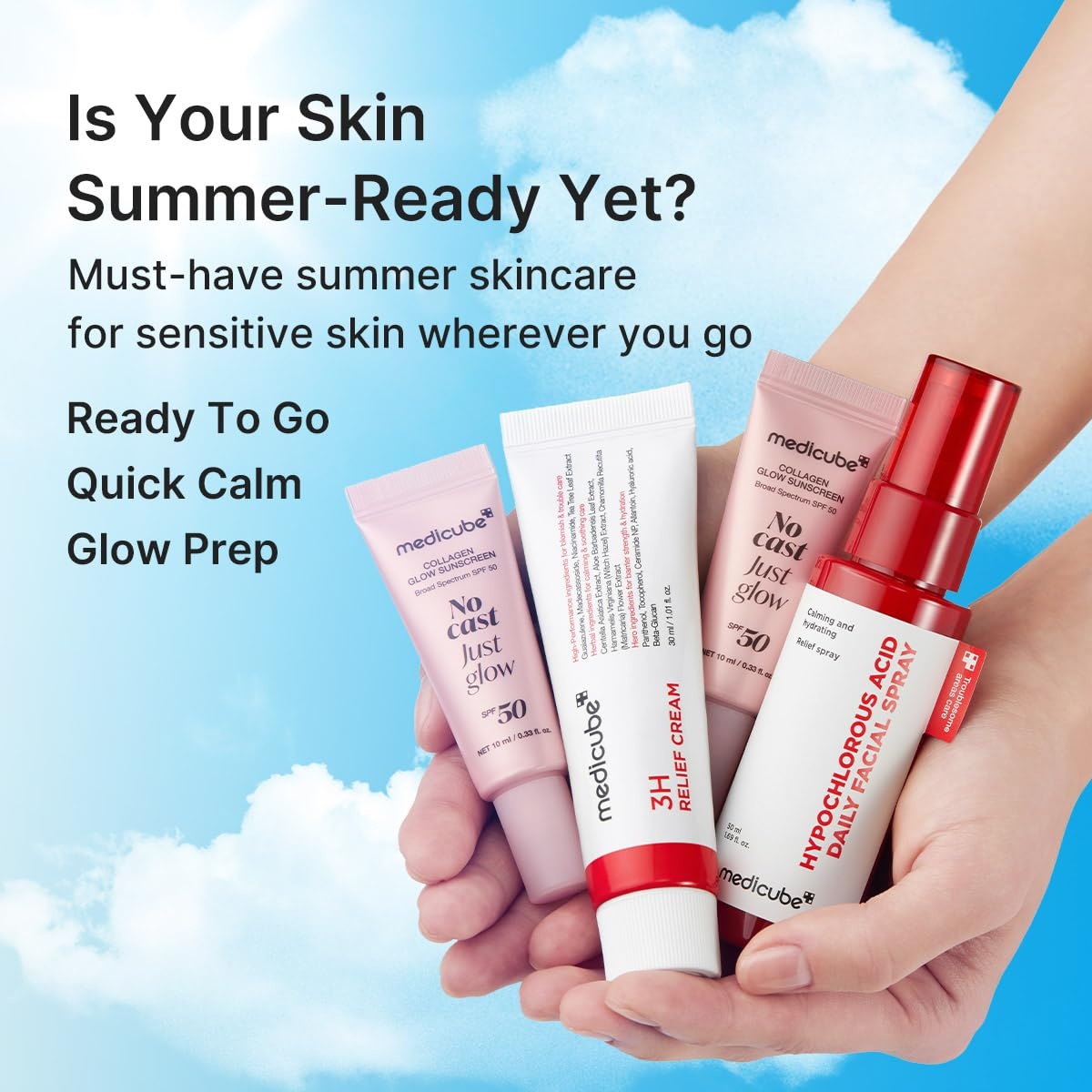 image:imagemedicube SummerReady Skincare Travel Kit for Quick Cooling amp Soothing Cooling amp Soothing Essential HOCl Spray Relief Cream amp SPF 50 Sunscreen for Irritated Skin Travel Size Skincare Gift SetTravel Kit