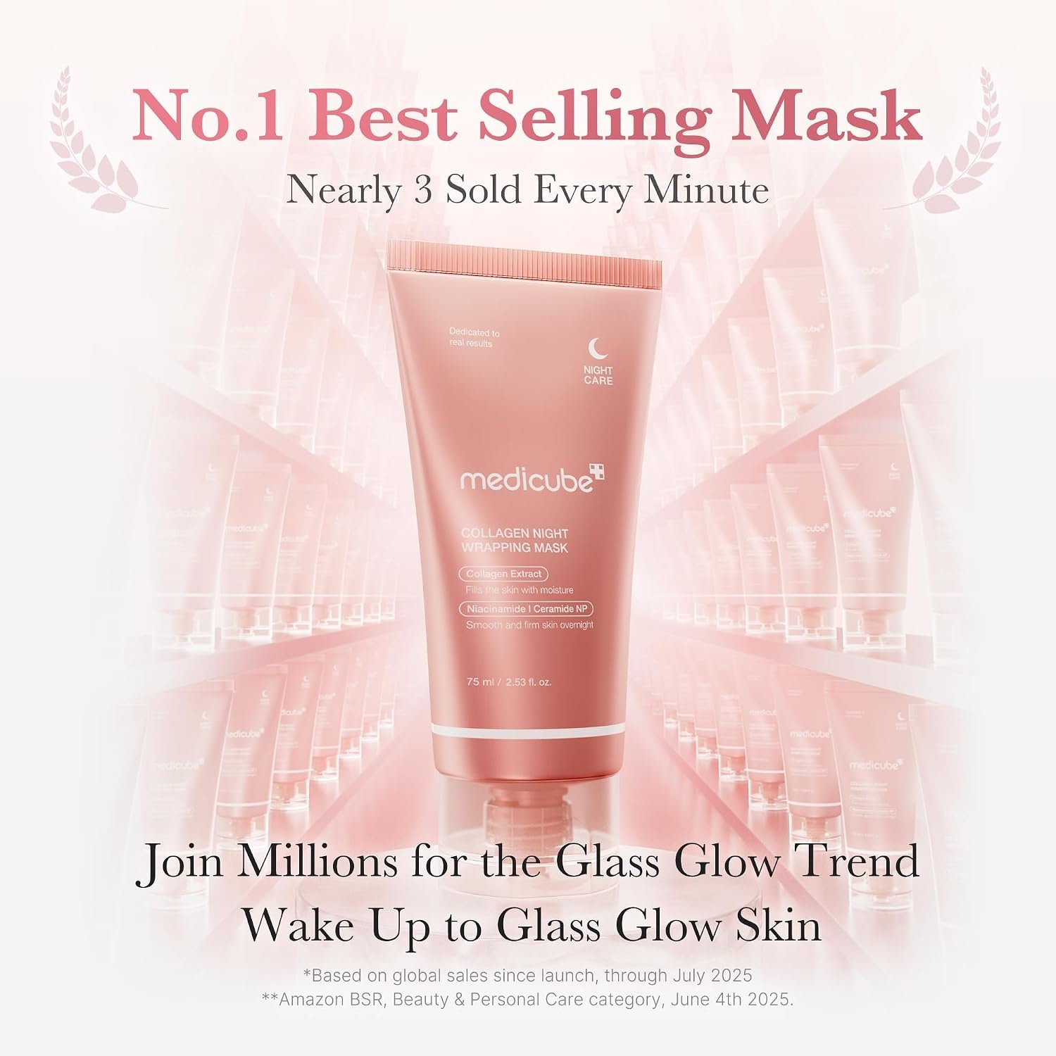 image:imagemedicube Viral Glass Glow Overnight Wrapping Mask Duo Collagen Overnight Wrapping Peel Off Facial Mask Pack and Turmeric Wrapping Peel Off Mask 20 and Jelly Brush Gifts for Women