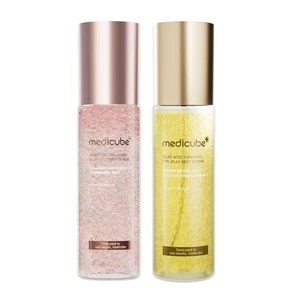 medicube Jelly Mist Serum Duo: Pink PDRN Collagen and Kojic Acid Turmeric Gold Jelly Mist | Mix & Match Hydration, Calming & Radiance Care