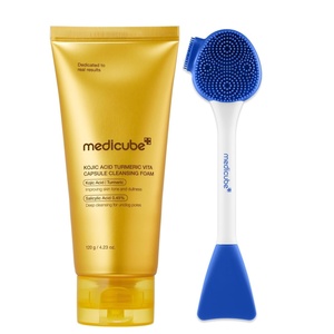 medicube Kojic Acid Turmeric Deep Cleanse Duo: Kojic Acid Turmeric Capsule Foam Cleanser and Multi Pore Brush | Pore Care, Gentle Exfoliation & Deep Cleansing Routine | Korean Skincare Set