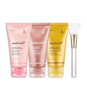 medicube Korean Overnight Glow Mask Trio: PDRN Caffeine & Collagen & Kojic Acid Turmeric 2.0 Overnight Wrapping Peel Off Facial Mask and Jelly Brush