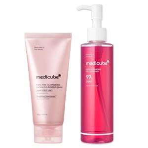 medicube PDRN Double Cleanse Duo: Pink Glutathione Capsule Foam and Jelly to Foam Cleanser | Deep Pore Cleansing, Hydrating Low pH Face Wash | Korean Skincare Set