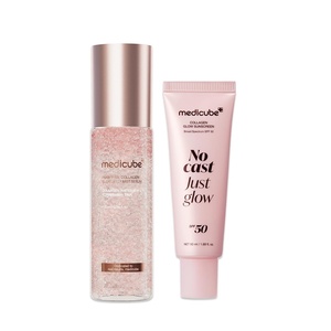 medicube PDRN Sun Care & Glow Duo: Pink PDRN Collagen Jelly Mist Serum and Collagen Sunscreen | SPF Care with No white Cast and Just Glow, Salmon DNA for Firmer, Plump Skin