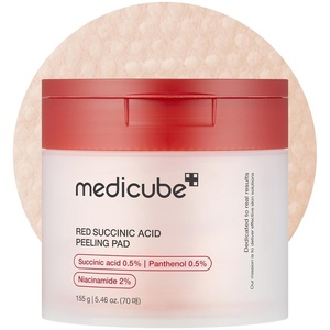medicube Toner Pads Deep Vita C Facial Toner Pad for Uneven Skin Tone & Texture | Vitamin Water and 3 Types of Vitamin, Deeply Hydrating & Resurfacing Pad | Korean Skin Care, 70 Pads (1 Pack)(Red Succinic Acid Pads)