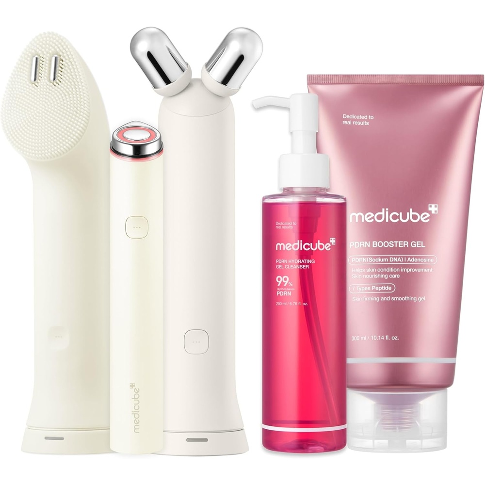 image:imagemedicube 3in1 Device amp Skincare Set Beige Mini Booster Pro Plus Full Set Beige PDRN Jelly to Foam Cleanser and PDRN Booster Gel Cleanse Boost amp Clear Pores for Radiant Smooth Skin