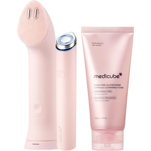 medicube Mini Booster Pro Plus Pink Cleansing Duo Set: Mini Booster Pro Cleansing Device Pink and PDRN Capsule Foam Cleanser | Pore, Makeup, Excess Sebum Care | Deep Cleansing Routine, Korean Skincare