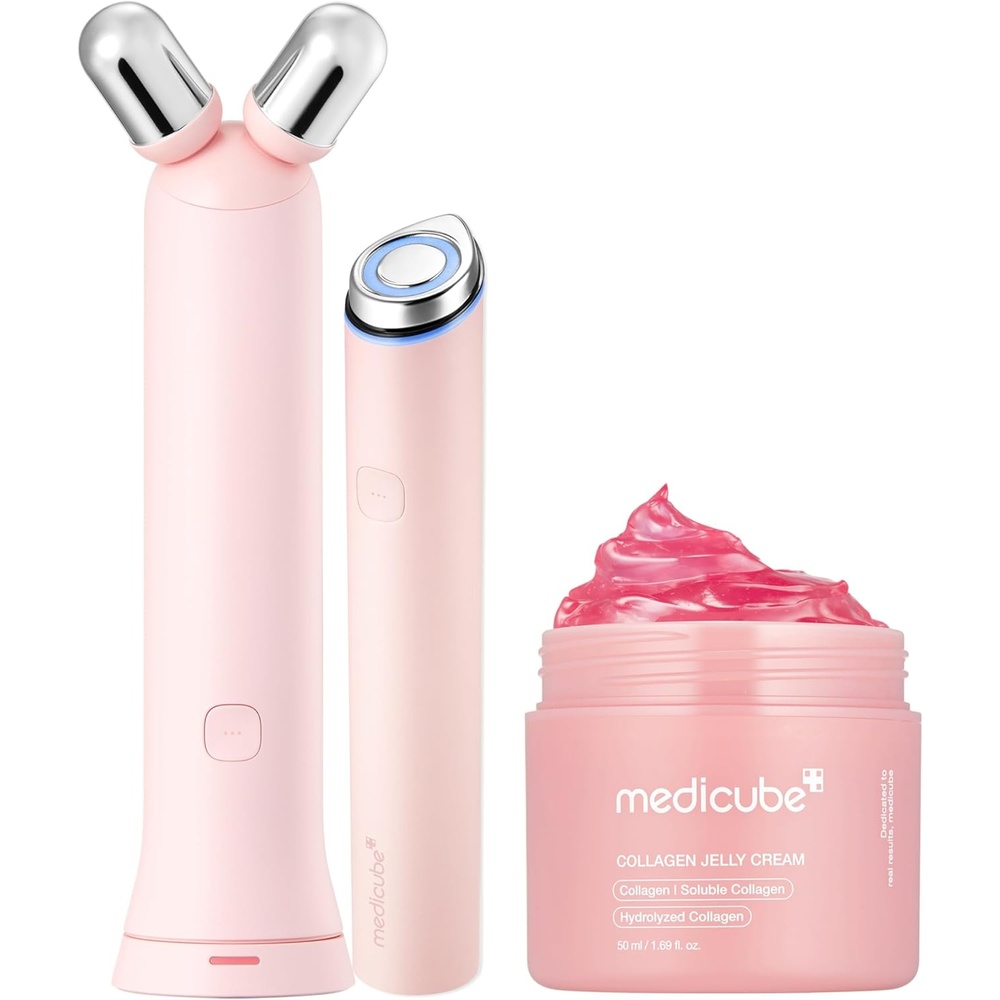 image:imagemedicube Glass Glow Booster Duo Mini Booster Pro Plus Pink amp Collagen Jelly Cream Enhances Absorption amp Radiance Firming Hydrating amp Glow Korean Facial Device Gifts for Women Skincare Set