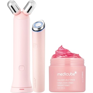 medicube Glass Glow Booster Duo: Mini Booster Pro Plus Pink & Collagen Jelly Cream | Enhances Absorption & Radiance | Firming, Hydrating & Glow | Korean Facial Device, Gifts for Women, Skincare Set