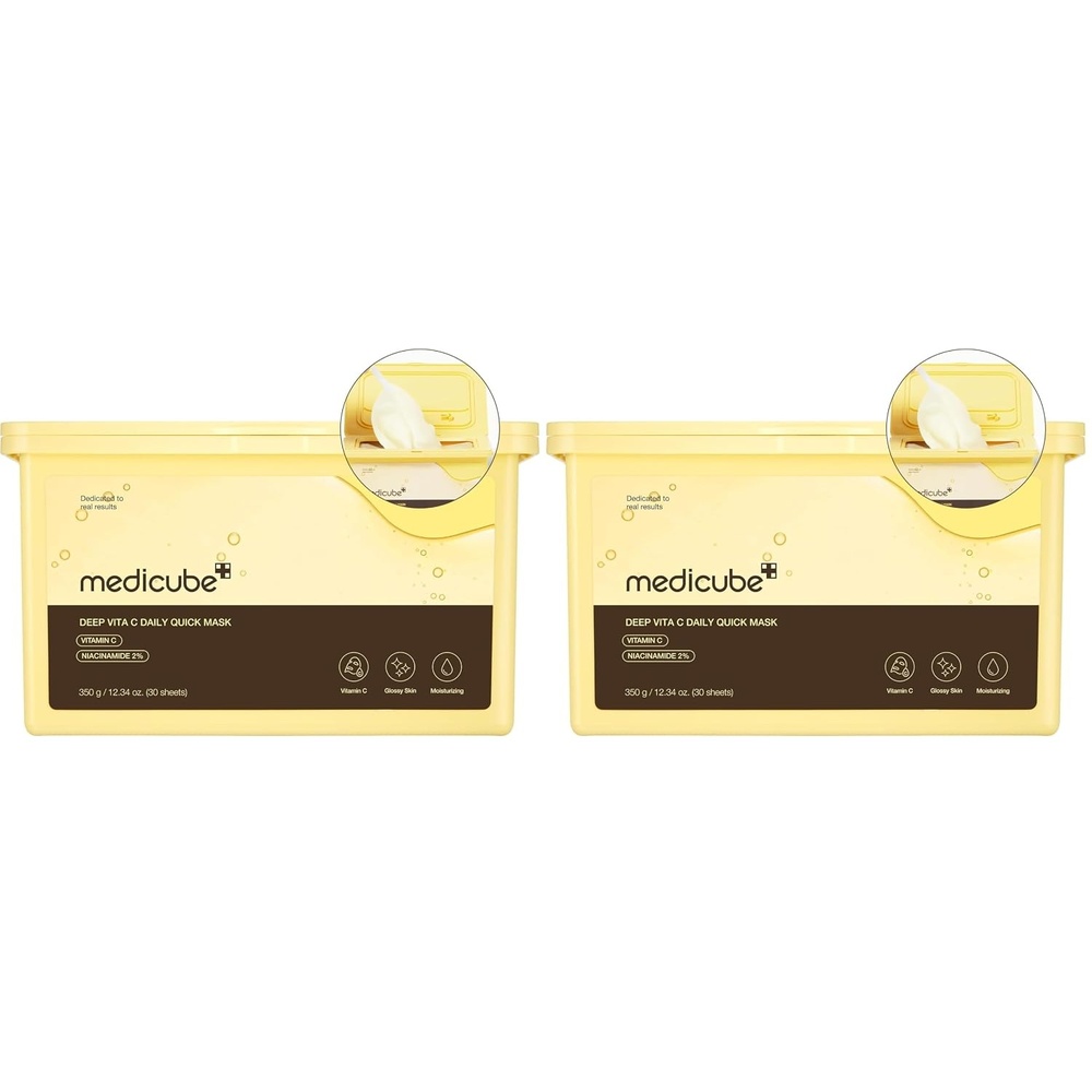 image:imagemedicube Deep Vita C Daily Quick 30 Sheet Masks Vegan Certified Quick Dispenser Triple Vitamin Complex For Radiance and Hydration Korean Face Masks Pack of 230 Count Pack of 2