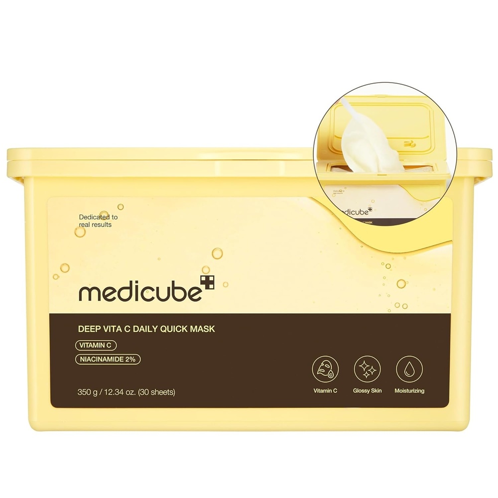 image:imagemedicube Deep Vita C Daily Quick 30 Sheet Masks Vegan Certified Quick Dispenser Triple Vitamin Complex For Radiance and Hydration Korean Face Masks Pack of 230 Count Pack of 1
