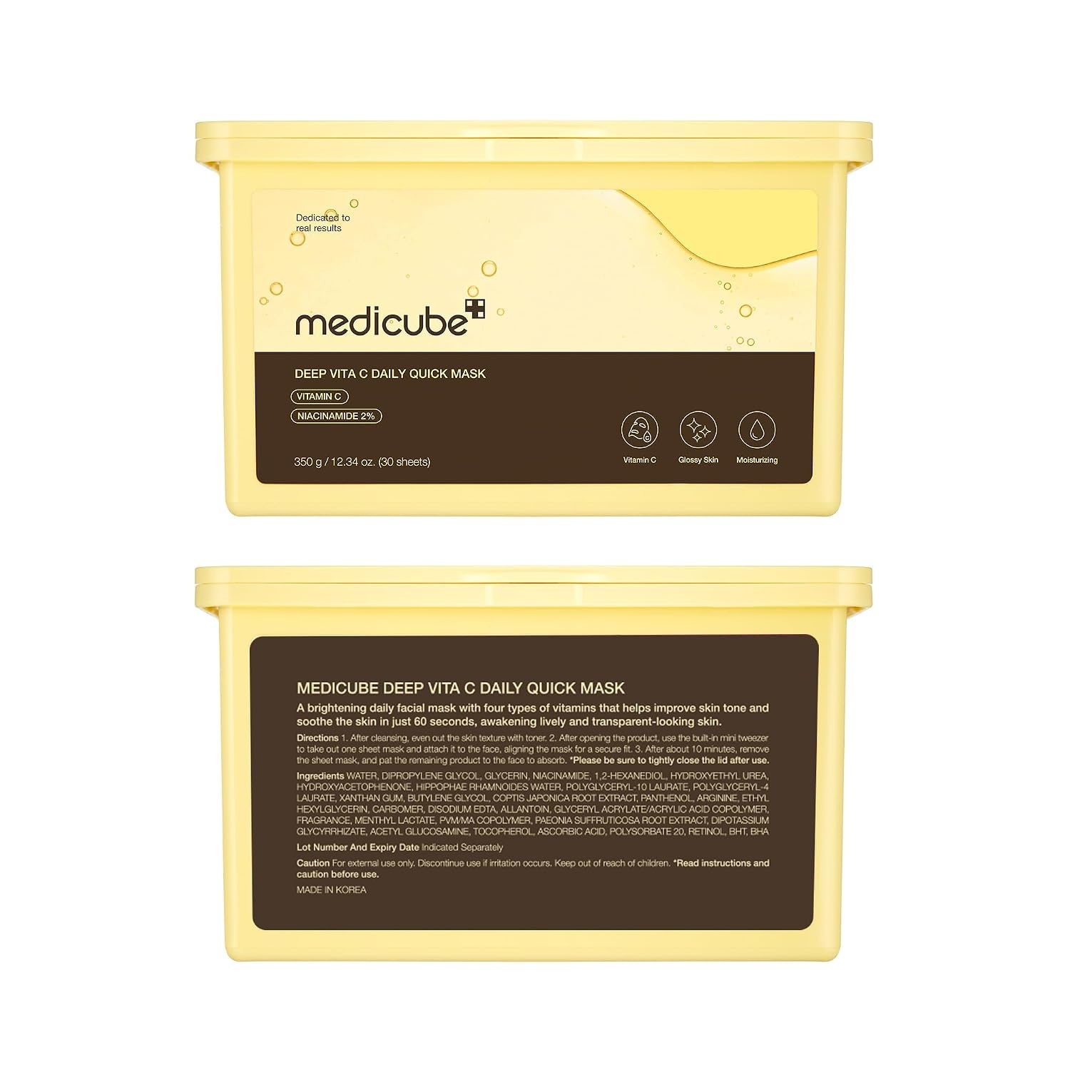 image:imagemedicube Deep Vita C Daily Quick 30 Sheet Masks Vegan Certified Quick Dispenser Triple Vitamin Complex For Radiance and Hydration Korean Face Masks Pack of 230 Count Pack of 1