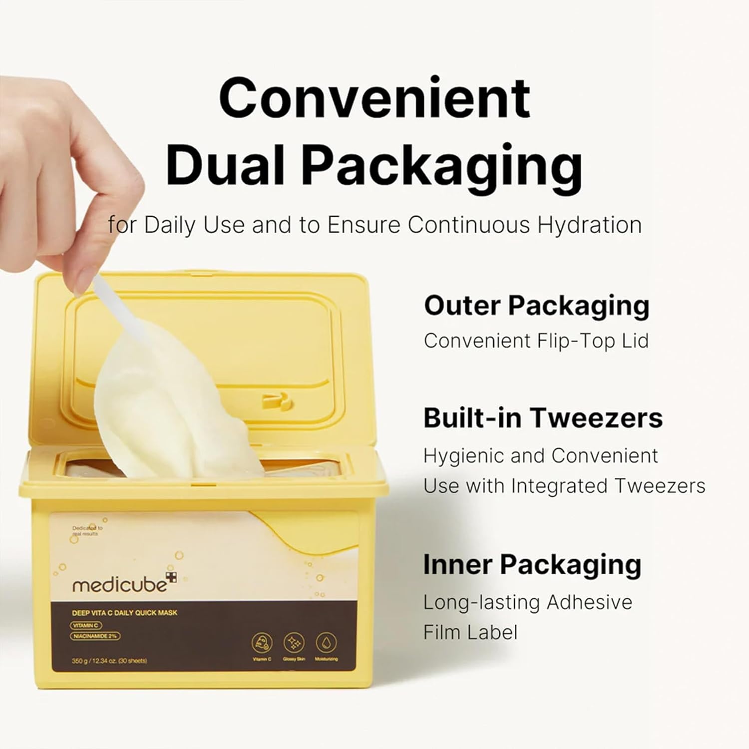 image:imagemedicube Deep Vita C Daily Quick 30 Sheet Masks Vegan Certified Quick Dispenser Triple Vitamin Complex For Radiance and Hydration Korean Face Masks Pack of 230 Count Pack of 1