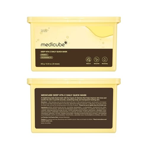 image:imagemedicube Deep Vita C Daily Quick 30 Sheet Masks Vegan Certified Quick Dispenser Triple Vitamin Complex For Radiance and Hydration Korean Face Masks Pack of 230 Count Pack of 2