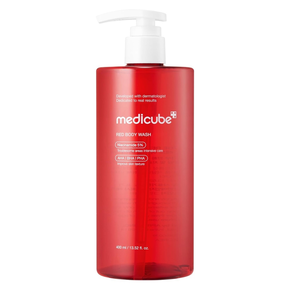 image:imagemedicube Red Body Wash 30 Clarifying Shower Gel 1352 floz Clarifying Shower Gel for Back amp Chest with Niacinamide AHA BHA PHA Gentle Low pH Care amp Cozy Musk Scent Value Size1352 Fl Oz Pack of 1
