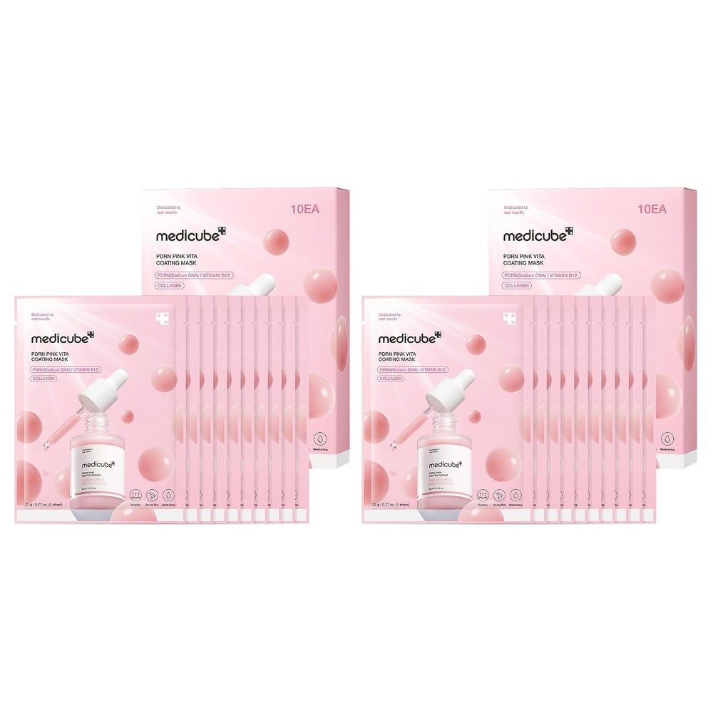 image:imagemedicube Salmon DNA PDRN Pink Vitamin Coated Sheet Mask 10EA Pack of 210 Count Pack of 2