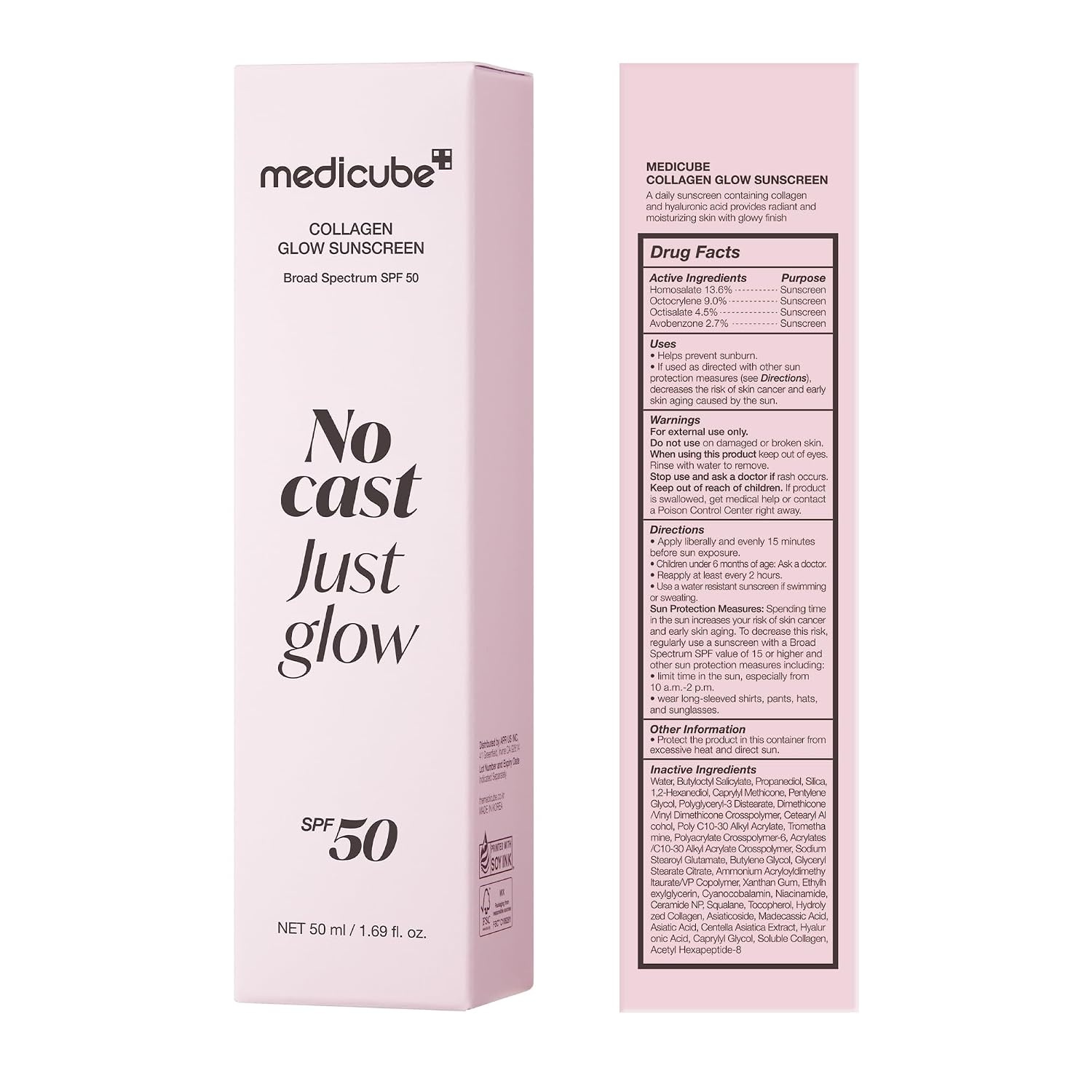 image:imagemedicube Sunscreen No Cast Just Glow Collagen SPF 50 Broad Spectrum Face Sunscreen Lightweight NonSticky Hydrating Formula Peptide Cica for Soothing amp Glow Korean Skincare Pack of 2169 Fl Oz Pack of 2