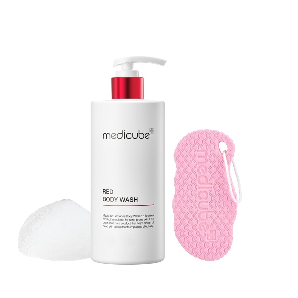 image:imagemedicube Clarifying Back amp Chest Duo Red Body Wash amp Soft Peeling Sponge